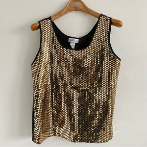 Impressions of California Black & Gold Sequin Sleeveless Top Size Medium